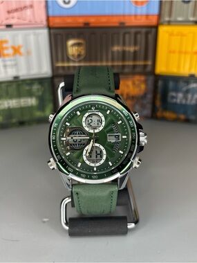 Poedagar 45mm Green Men's analog/digital Watch